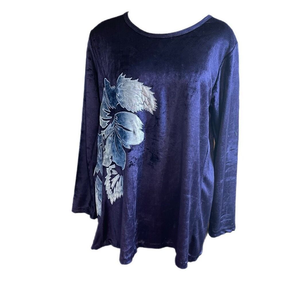 PHOOL Blue Velvet y2k Vintage Long Sleeve Shirt Top Blouse Size Medium